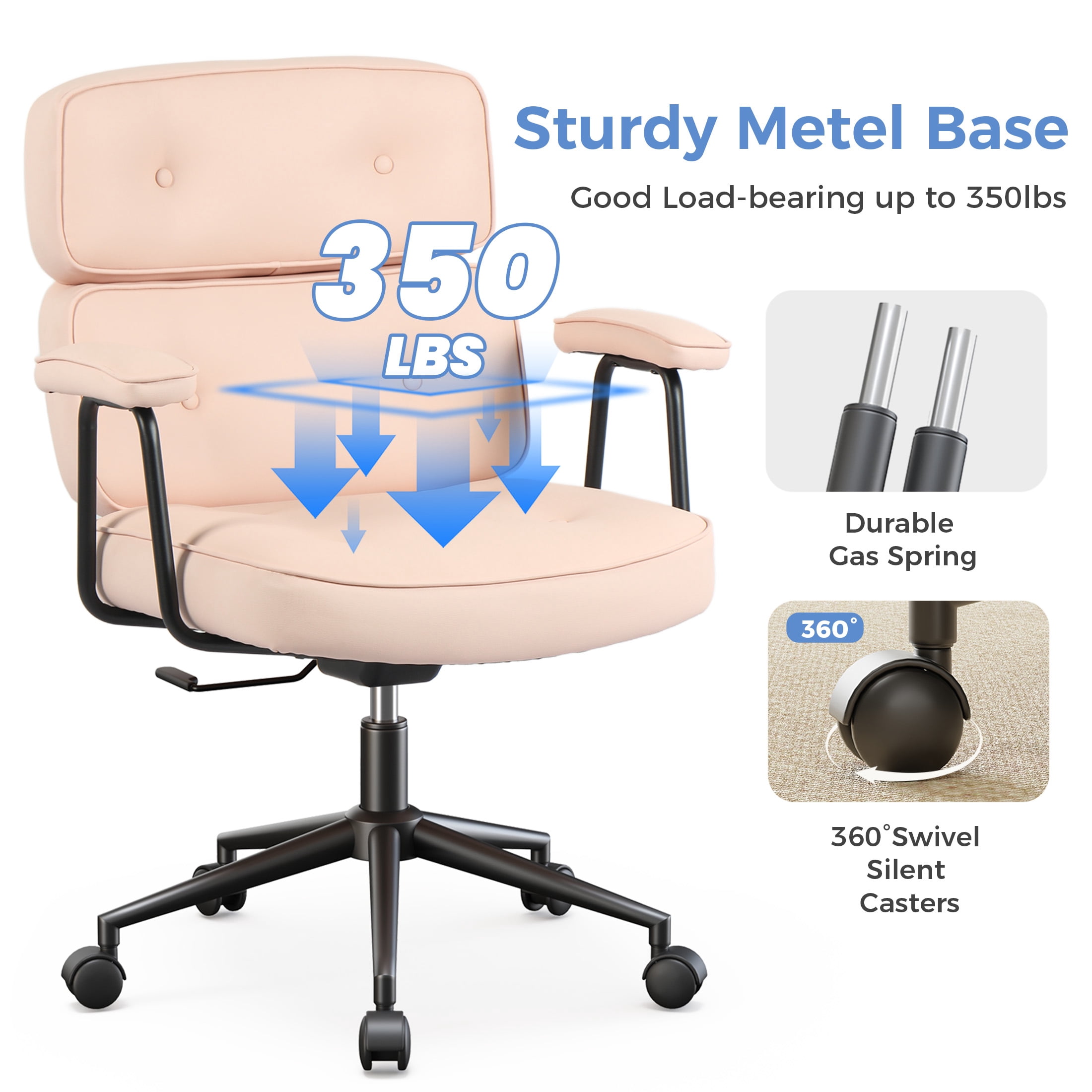edx PU Leather Home Office Chair, 350LBS Heavy Duty, 8 Hours Ergonomic High Back Desk Chair with Lumbar Support, Pink