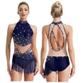 thumbnail image 5 of inlzdz Women's Ballroom Latin Leotards Glitter Rumba Salsa Dance Dress Tassels Fringed Bodysuit Navy Blue L, 5 of 6