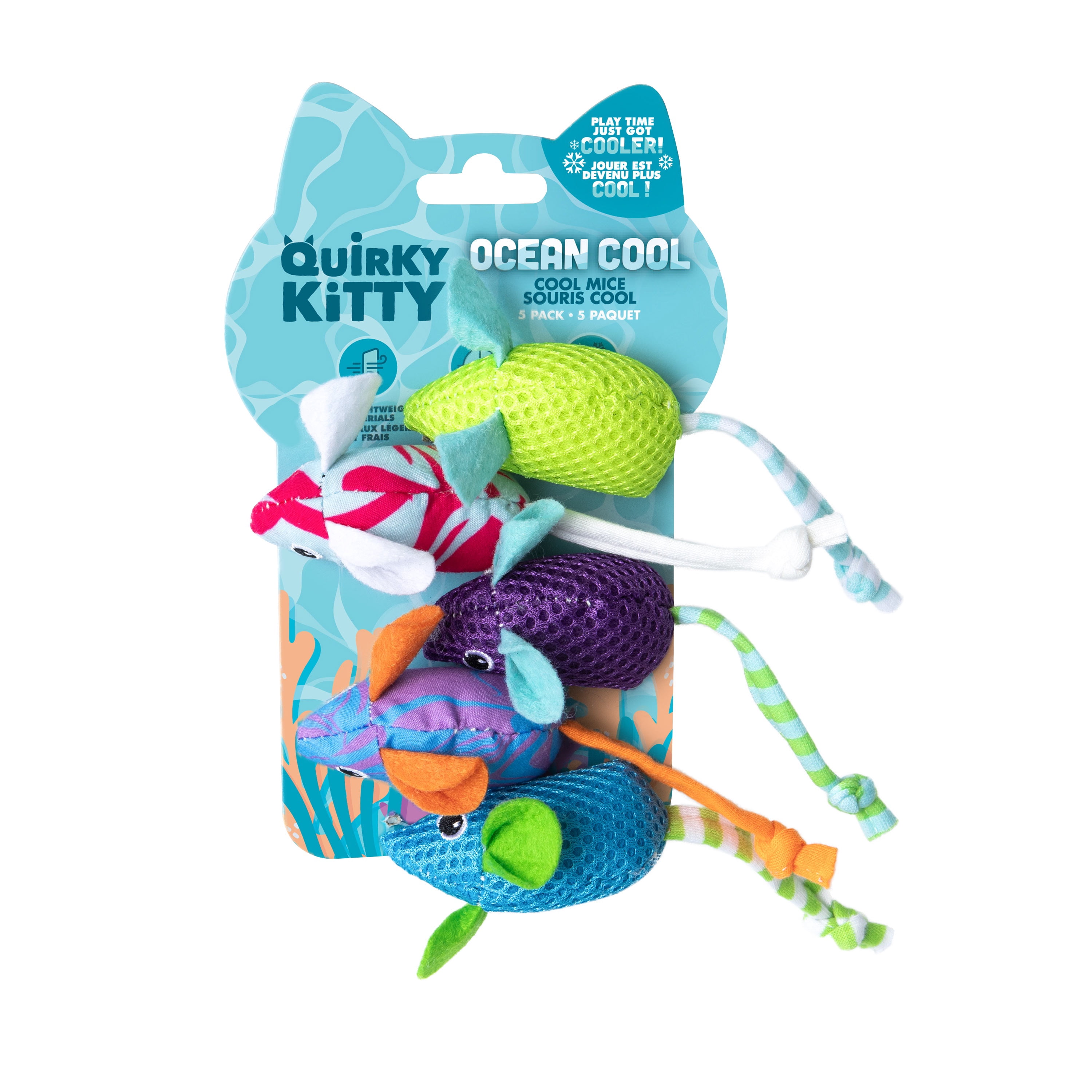 Quirky Kitty Ocean Cool Cool Mice Hunt and Chase Catnip Cat Toy, Pack of 5
