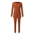 thumbnail image 4 of YUHAOTIN Female Two Piece Pants Set for Women Formal 2024 Women Two Piece Outfits Set Long Sleeve Crew Neck Slit Hem Tee Shirt High Waist Pants Tracksuit 1960S Outfits for Women Women's Spring Outfits, 4 of 5