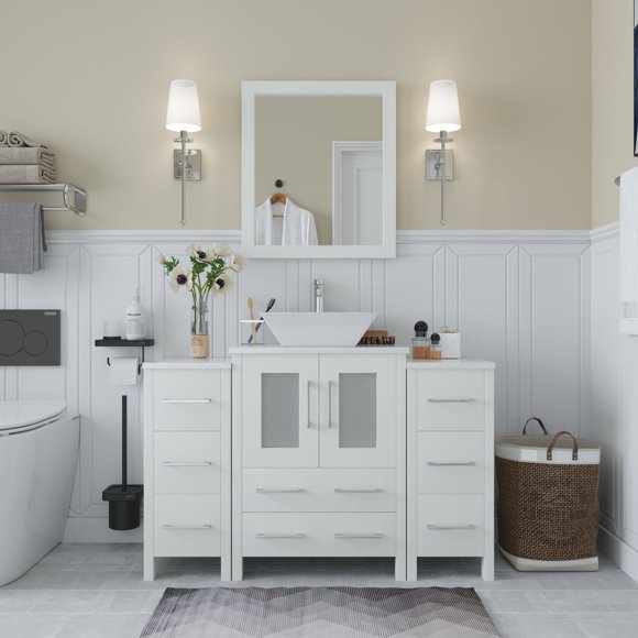 Vanity Art 48 in. W Single Sink Bathroom Vanity with Engineered Marble Top and Free Mirror