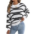 thumbnail image 2 of Smsaxvxz Women Crew Neck Knitted Sweater 2026 Fall Winter Fashion Striped Long Sleeve Loose Fit Soft Pullover Tops Black L, 2 of 8
