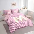 thumbnail image 3 of Homewish Initial M Letter Twin Bedding Sets 7-Piece, Girly Pink Stripes Abstract Bedding Comforter Set, Princess Cartoon Bowknot Reversible Sheet Sets, Microfiber Bedroom Decor, 3 of 7