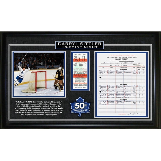 Darryl Sittler Toronto Maple Leafs Framed 10 Point Night Replica Score Sheet and Ticket (50th Anniversary Edition)
