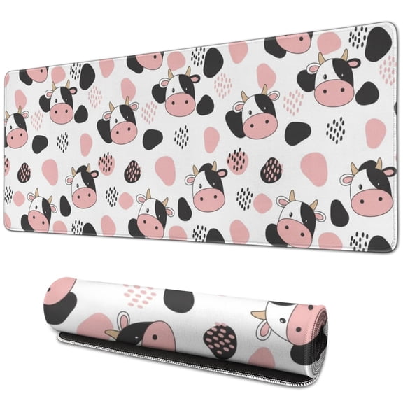 Long Mouse Pads for Desk,White Cow Black Spot Geometric Pattern Desk Mats on Top Of Desks, Desk Mouse Pad Extra Large with 3mm Non-Slip Base and Stitched Edge for Gaming,Office,Work,Home 31.5"x11.8"