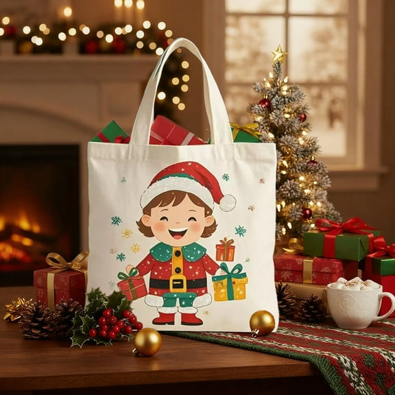 Fmbmuo 1Pcs Christmas Gift Bags Santa Claus Medium Beige Decorations Neutral with Handles Canvas Christmas Bag Easy to Use, Time-Saving