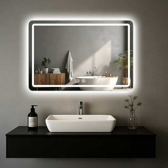 LED Bathroom Mirror, 40x32 in Vanity Mirrors with Backlit Lights for Shaving, Fogless Makeup Mirror Wall Mounted with Demister, Dimmable 3 Color Lighting, IP54