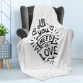 thumbnail image 4 of Love Soft Flannel Fleece Blanket, Vintage Style All You Need is Love Inscription Retro Hippie Phrase with Grunge Look, Cozy Plush for Indoor and Outdoor Use, 70" x 90", Black White, by Ambesonne, 4 of 5