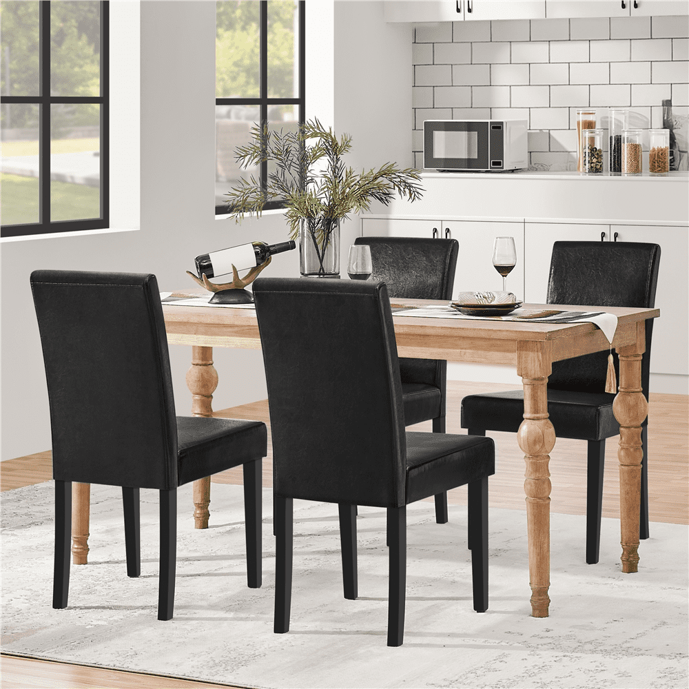 Renwick Faux Leather Dining Chairs with Rubberwood Legs, Set of 2, Black