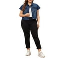 thumbnail image 2 of Agnes Orinda Plus Size Denim Vest Tops for Women Y2K Button Down Short Sleeve Streetwear Jean Jacket 3X Dark Blue, 2 of 6
