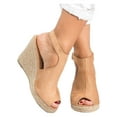 thumbnail image 4 of LUXUR Womens Wedge Sandals Espadrilles Ankle Strap Peep Toe Platform Shoes Summer, 4 of 5