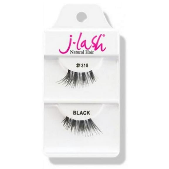 #318 Black , J Lash Daily Eyelashes, hair scalp beauty - Pack of 2 w/ Sleek 3-in-1 Comb/Brush