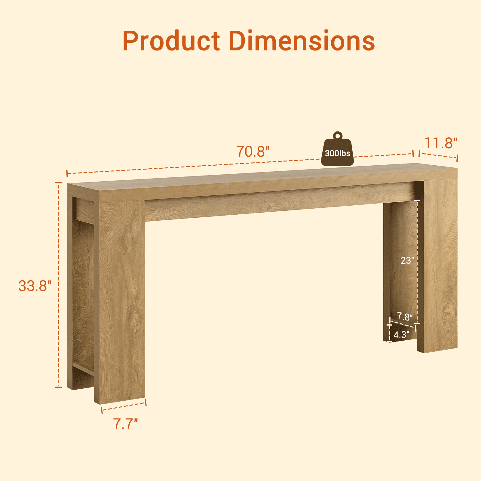 Hearthlight Home 71" Long Console Table, Wood Farmhouse Entryway Table for Living Room,Narrow Sofa Table for Front Door,Entry, Hallway, Entrance,Light Oak