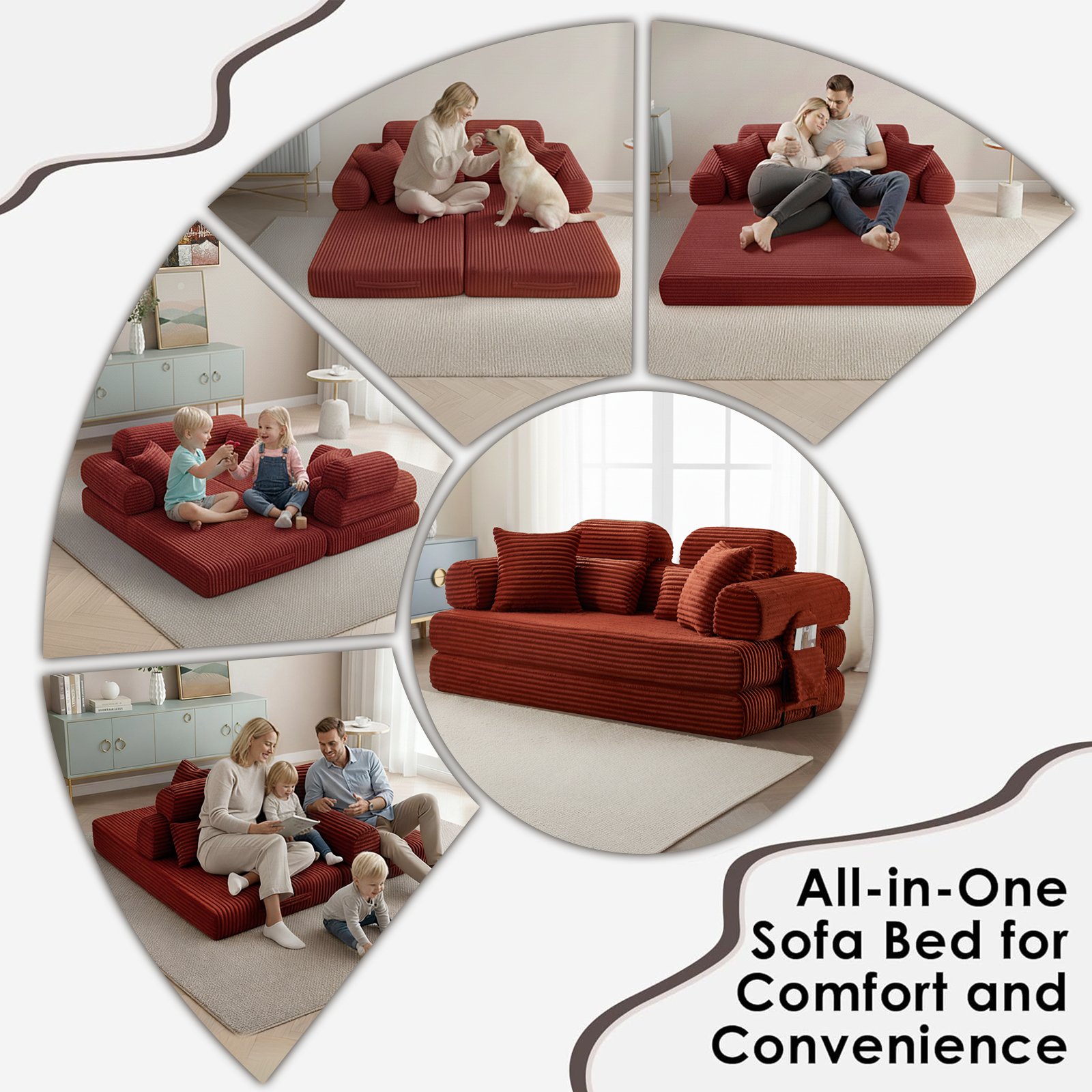 Xiweot Cloud Sectional Couch for Living Room, Memory Foam Sectional Sofa with Deep Seat, Corduroy Floor Mattress Couch, No Assembly Required (Orange)