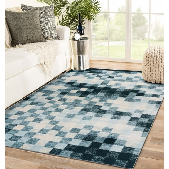 Luxe Weavers Checkered Area Rug Silver 5x7, Stain Resistant Modern Farmhouse Rug