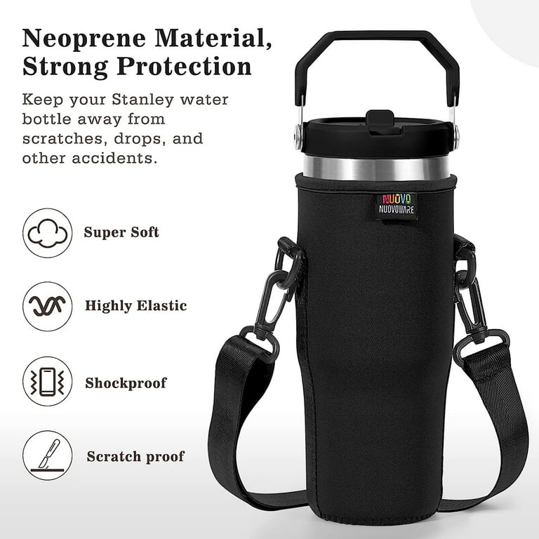 Nuovoware Water Bottle Carrier Bag Fits Stanley Flip Straw Tumbler, 30OZ Bottle  Pouch Holder with Adjustable Shoulder Strap, Neoprene Water Bottle Holder  for Hiking Travelling Camping, Black 