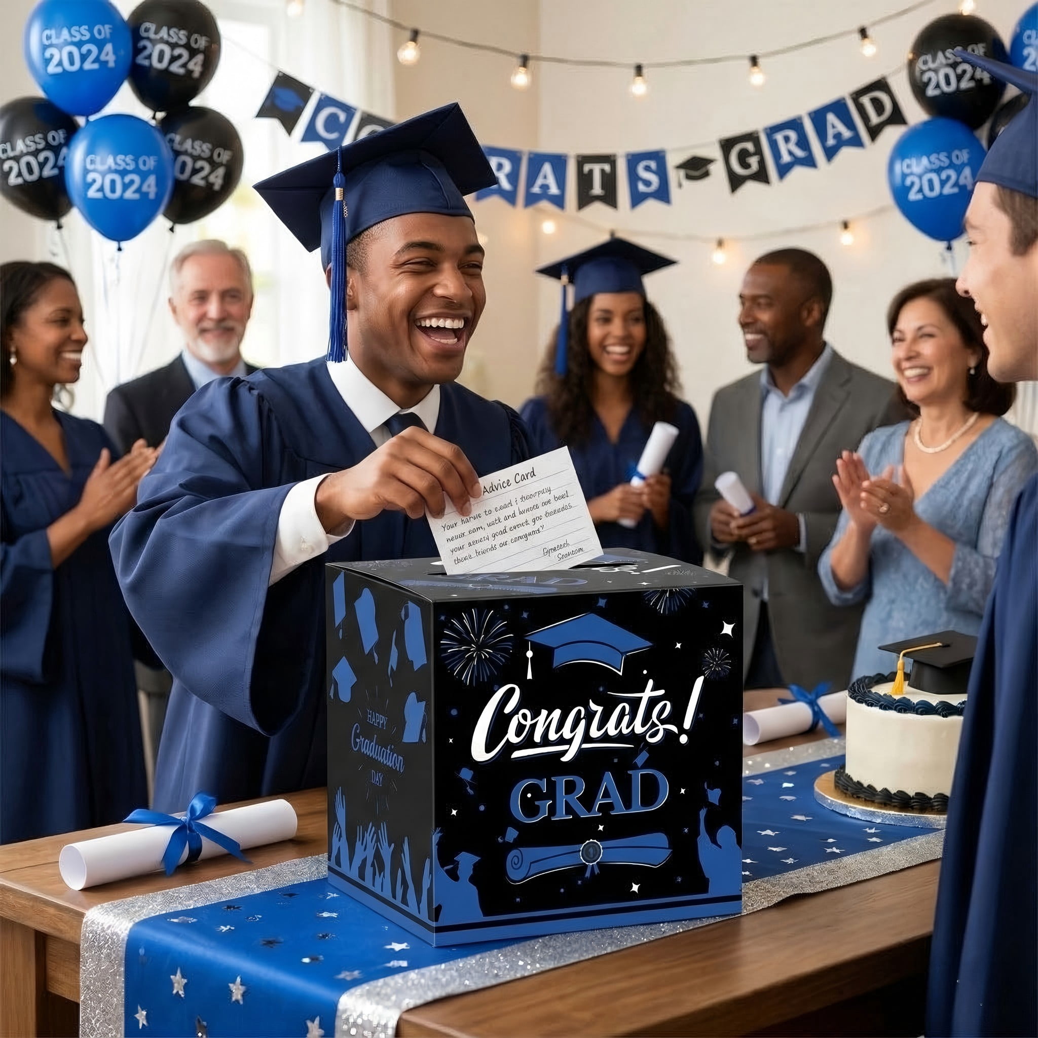 Blue Graduation Card Box, Folding Money and Greeting Stationery for Ceremony, 1 Count