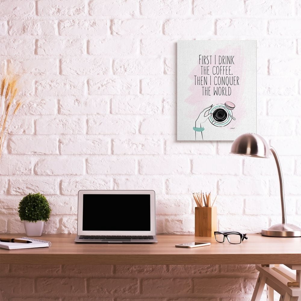 Stupell Industries Coffee First then Conquer Inspirational Glam Quote Canvas Wall Art Design by Martina Pavlova