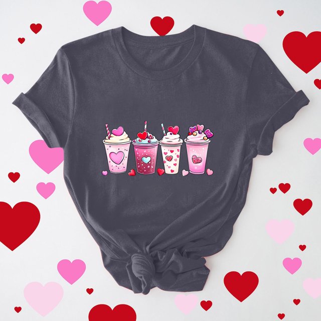 Vmvidoty T-Shirt à Manches Courtes Imprimé Floral de la Saint-Valentin pour Femmes - Blouse Col Rond Romantique