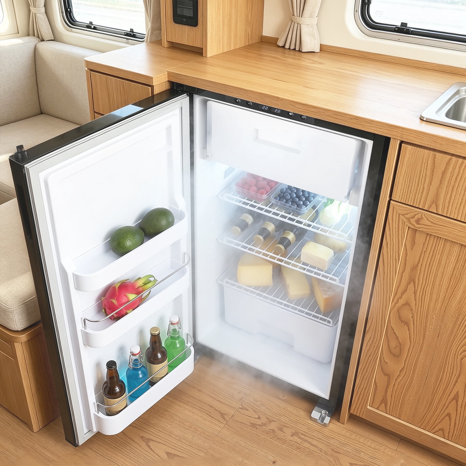 Hemoton Black Rv Refrigerator with Dual Temperature Zones and Powerful Cooling for Camping