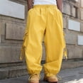 thumbnail image 3 of Men's Wide-Leg Cargo Pants - Drawstring Waist & Adjustable Straps for Streetwear & Casual Outfits Fluorescence Yellow S, 3 of 5