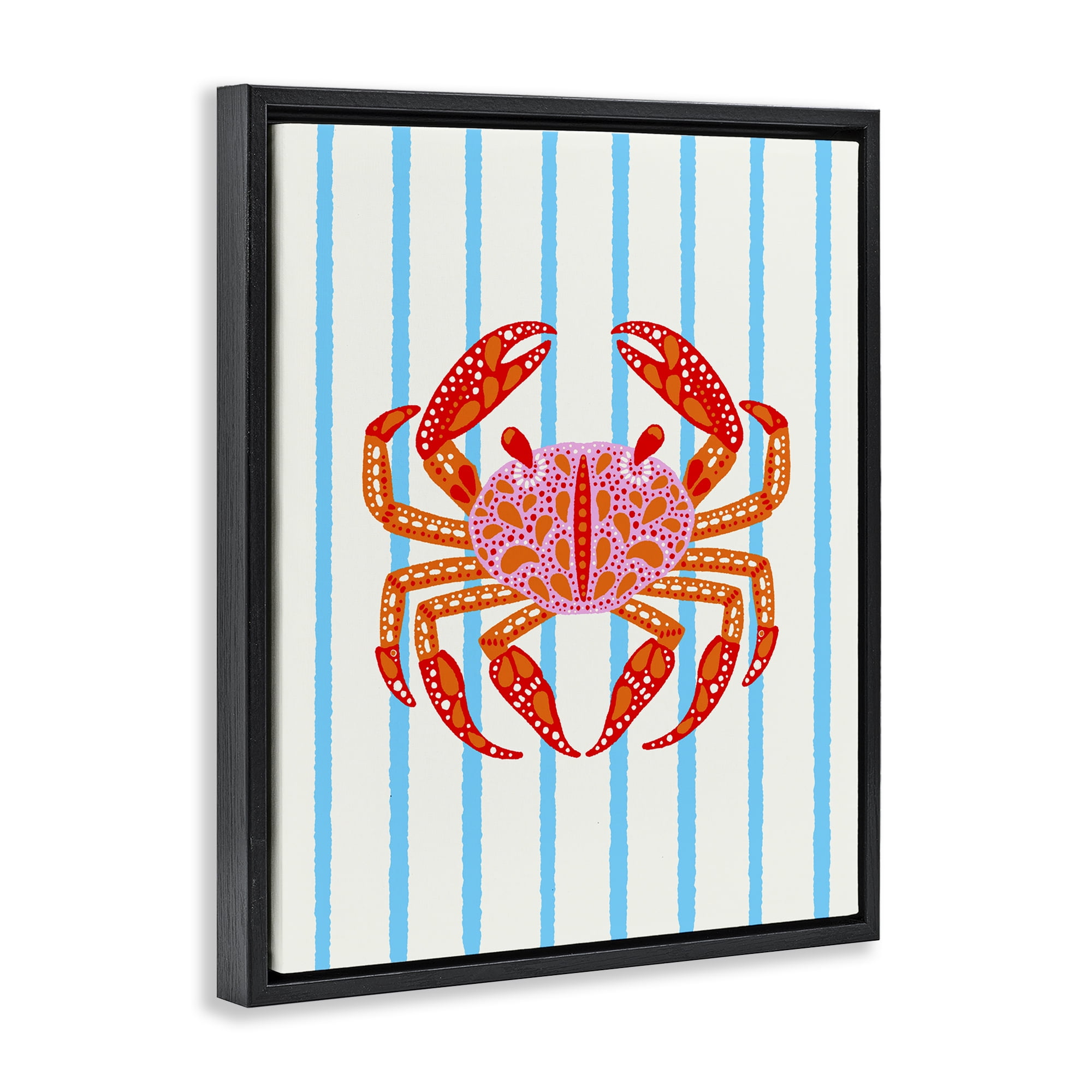 Stupell Industries Bright Crab on Stripes Black Framed Floater Canvas Wall Art, design by Indira Prieto | IndySign