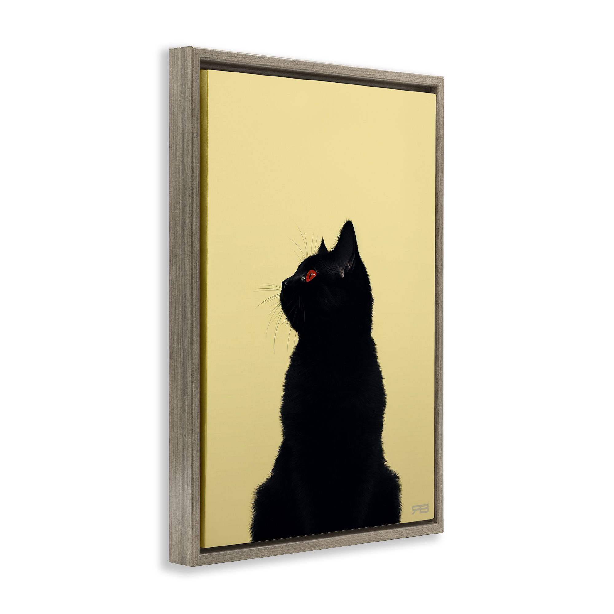 Stupell Industries Black Cat on Yellow Animals & Insects Painting Brown Floater Framed Canvas Art Print Wall Art, 21 x 31