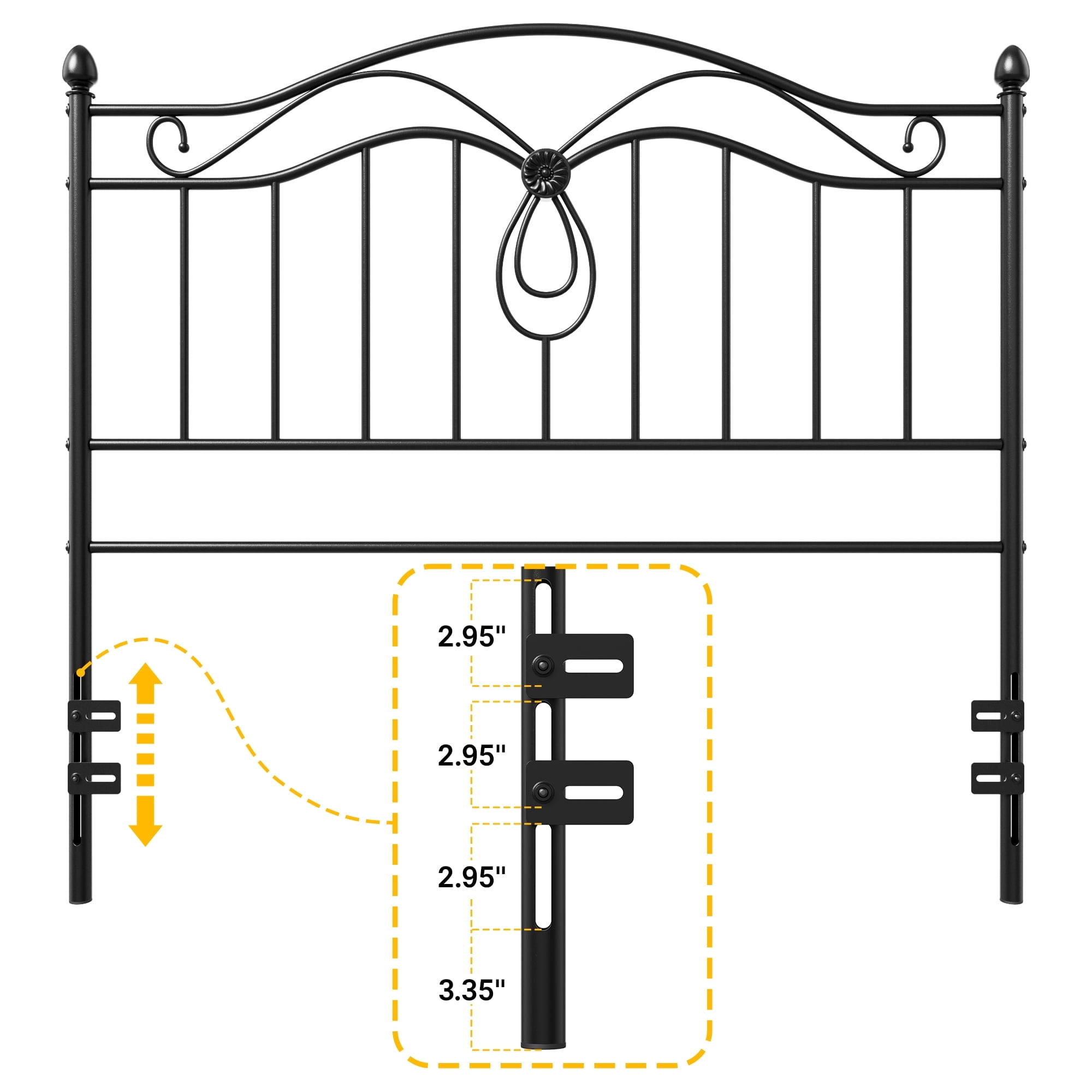 Yoneston Full Size Metal Headboard with Adjustable Height for Full Beds, Black