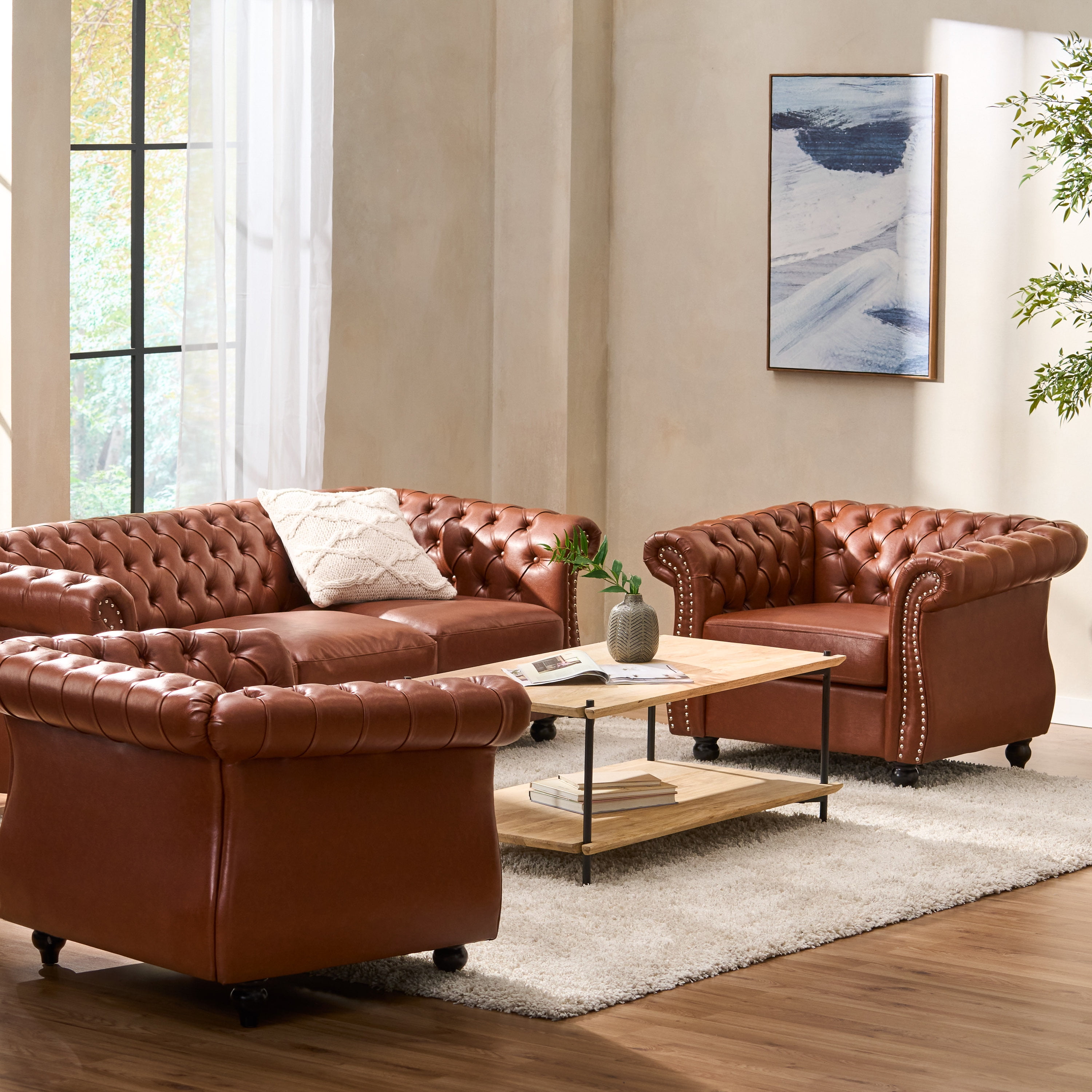 Leather chesterfield deals living room set