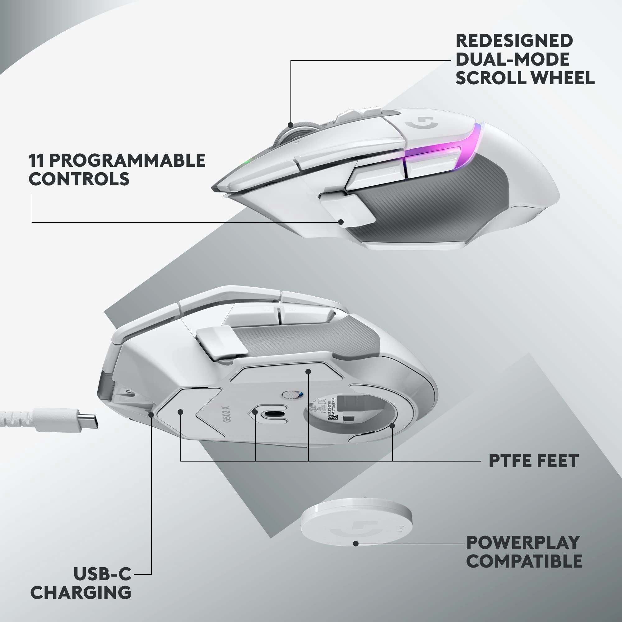 Restored Logitech G502 X Plus Lightspeed Wireless Optical Mouse - White (Refurbished)