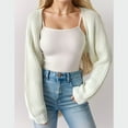 thumbnail image 3 of SWSMCLT Women's Shrug Sweater Soft Cardigan Long Sleeve Crop Top Open Front Loose Winter Acrylic Crochet Thermal White Large, 3 of 4