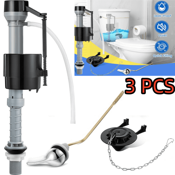 3-Piece Toilet Repair Kit - Fill Valve, Flapper & Flush Lever Replacement Set