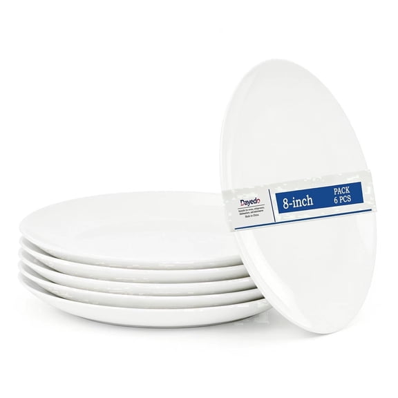 Dayedo 6-piece white ceramic plate, suitable for holding cakes, salads, desserts, 8-inch appetizer plate