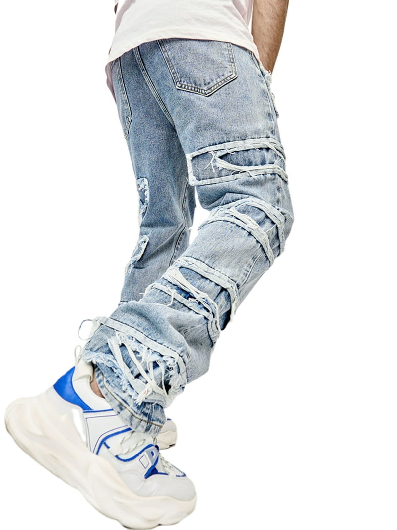 Wassery Men's Straight Leg Jeans Stacked Denim Trousers