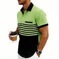 thumbnail image 4 of Men's Top Color Block Casual Waffle Knit Pocket Short Sleeved Half Button Stand Collar Shirt Green L, 4 of 8