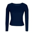 thumbnail image 4 of Women's Slim Fitted Long Sleeve Basic Tops Spring Crewneck Shirts Ribbed Knit Sweater Fashion Casual Tee Navy M, 4 of 7