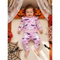 thumbnail image 4 of RUINIXCW Baby Girl 2Pcs Halloween Outfits Long Sleeve Bow Ghost Print Sweatshirt + Pants Set Toddler Clothes, 4 of 9
