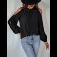 thumbnail image 4 of Blusas Elegantes e Informales para Mujer, con Hombros Descubiertos, Cuello con Volantes, Camisas de Moda de Otoño para el Trabajo Negro S, 4 of 10
