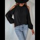 thumbnail image 4 of Blusas Elegantes e Informales para Mujer, con Hombros Descubiertos, Cuello con Volantes, Camisas de Moda de Otoño para el Trabajo Negro XXXL, 4 of 10