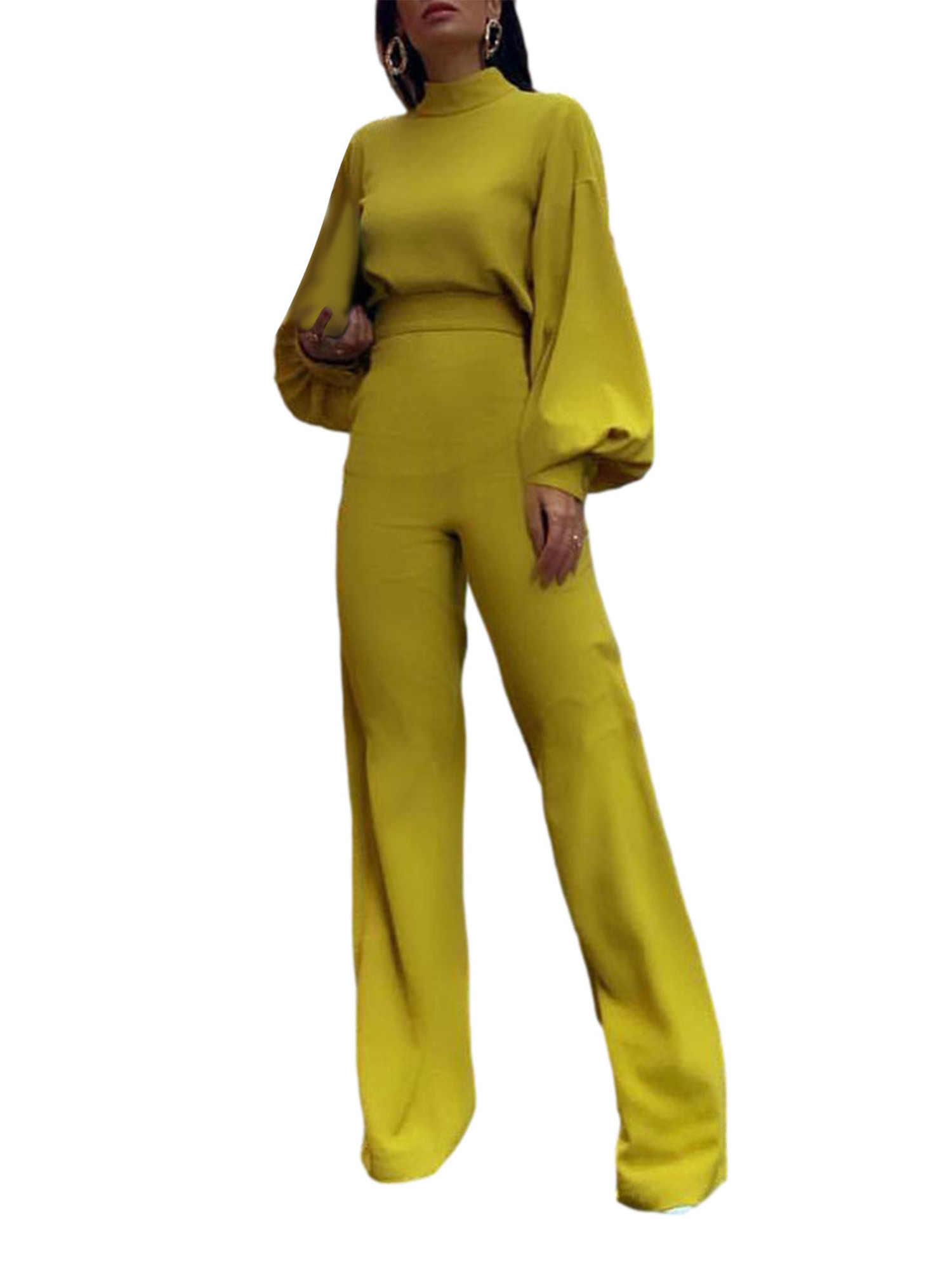 Women Casual Jumpsuit Solid Color High 