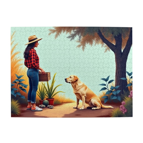 500 Piece Jigsaw Puzzle For Adults Woman With Dog In Autumn Garden Scene Relaxing And Challenging Puzzle， Vibrant Colors， Quality Pieces， Great Gift Idea