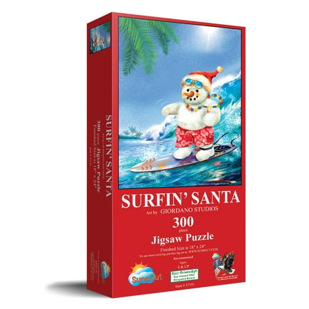 SUNSOUT INC - Surfin' Santa - 300 pc Jigsaw Puzzle by Artist: Giordano Studios - Finished Size 18" x 24" Christmas - MPN# 37191