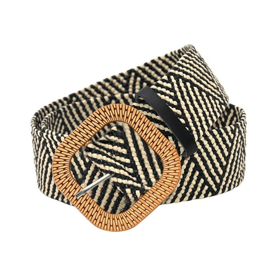 Seductiva Ladies Leather Waist Belt Women Belt Straw Woven Elastic Stretch Wide Waist Belts for Dresses with Buckle