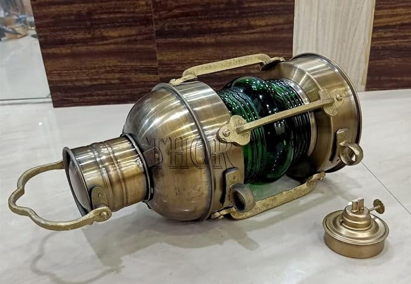 Handmade Antique Nautical Large Ship Boat Oil Lantern-Maritime Collectible Decorative-Boat Lamps-Nursery Green Oil Lamp-Vinatge Lighting Lamp Rustic Vintage Home Decor Gifts