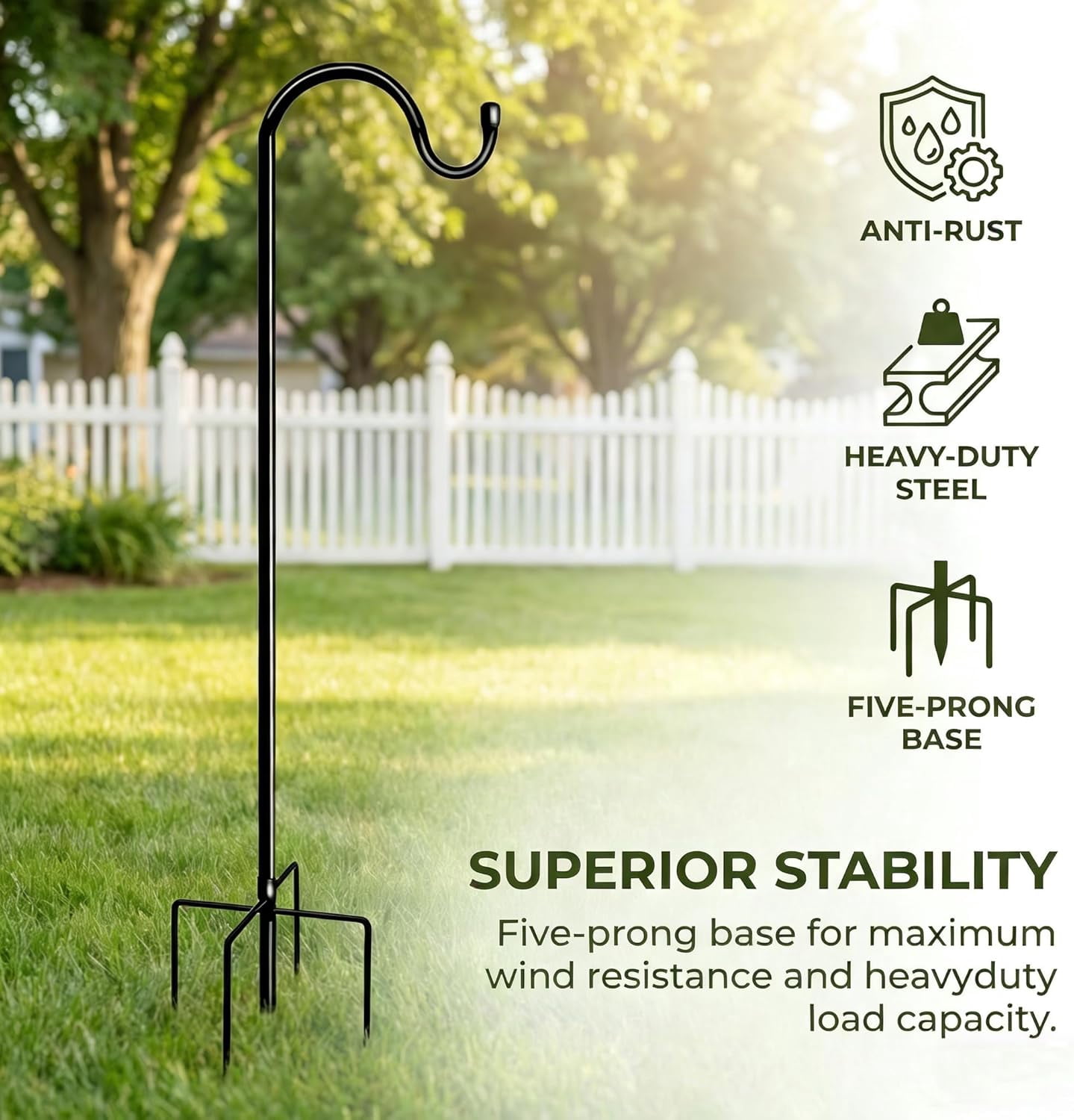 46 Inch Outdoor Rustproof Shepherd Hook, Metal Garden Hanging Hook for Bird Feeders, Plant Baskets, Lanterns, Wind Chimes, Yard Patio Lawn Decor 2 Pack