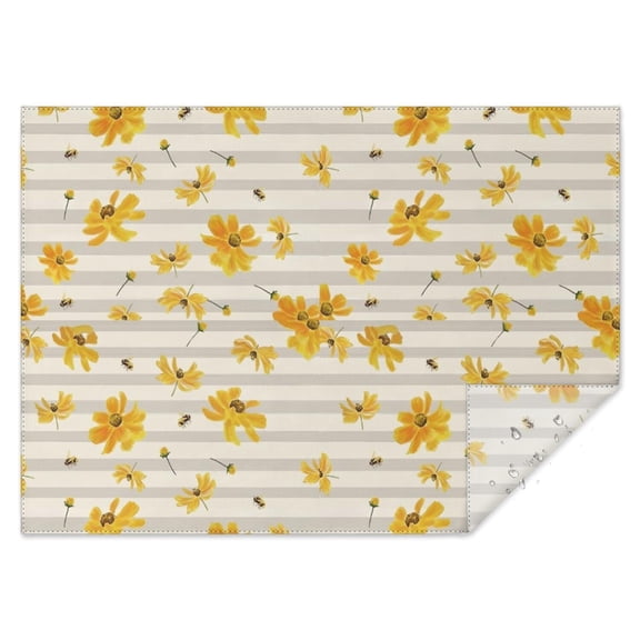 Beige Daisy Flower Yellow Blooms Pattern Rectangle Tablecloth 60"x84",Waterproof Polyester Rectangle Table Cloth, Wipeable Spillproof Polyester Tablecloth for Dining, Camping, Indoor and Outdoor
