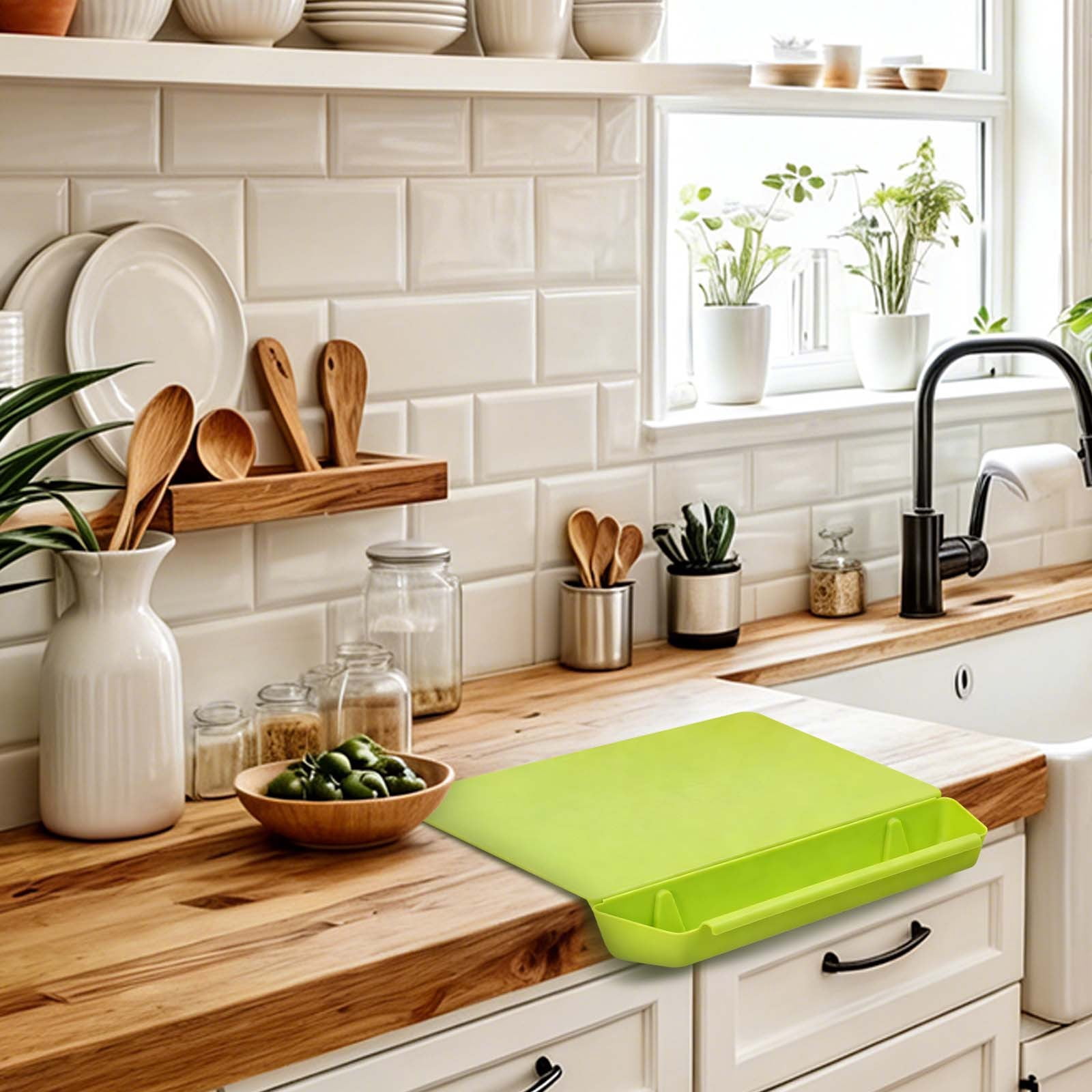 Plastic Cutting Board With Storage Bags,11x14 Inch 2-In-1 Non-slip Cutting Board With Removable Storage for Kitchen Vegetable and Fruit Meal Prep Deck For Food，Dishwasher Safe(Green)