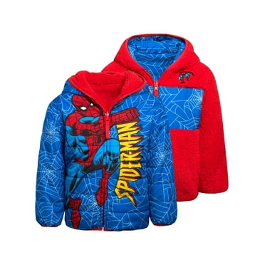 Marvel Boys Puffer Jacket - Avengers Spider-Man Sherpa Fleece Lining Reversible Puffer Jacket (2T-6)