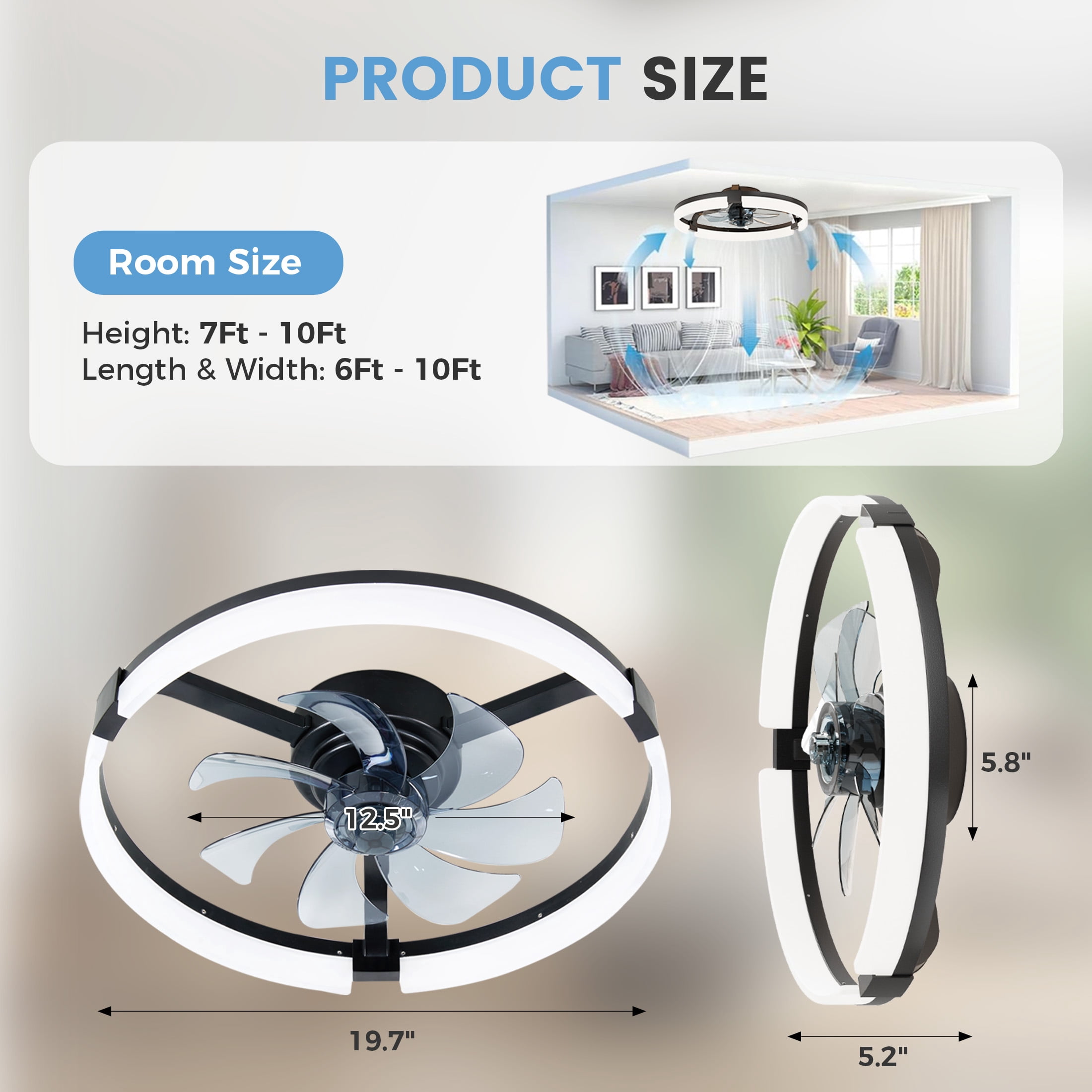EDX Low-Profile Ceiling Fan with Light & Remote, Bluetooth App Control, Reversible Motor, Dimmable LED 3000K-6500K, Memory Function, 1-6H Timer, Quiet 44dB Flush Mount Fan