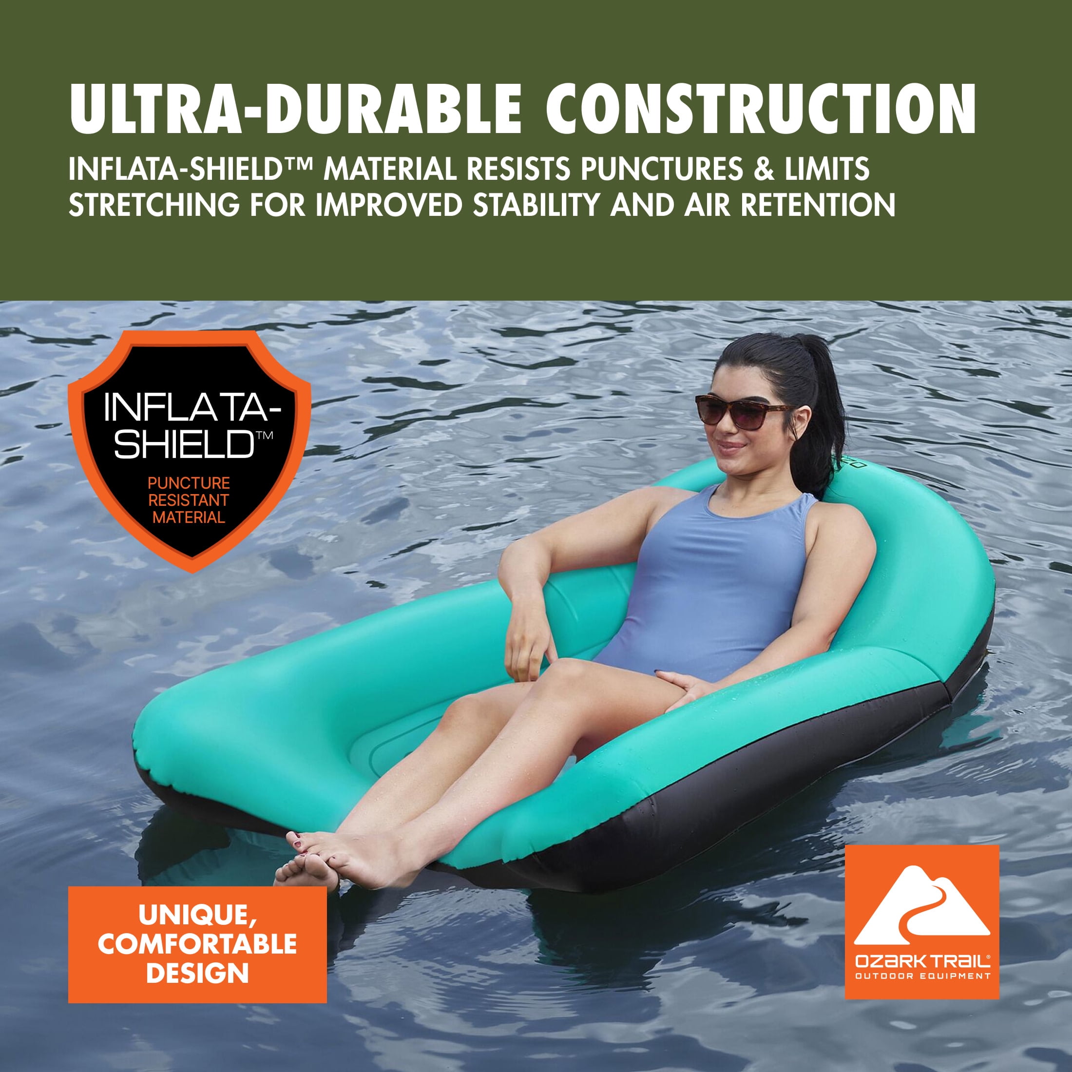 (4 pack) Ozark Trail Easy Float Inflatable Lounge, Teal